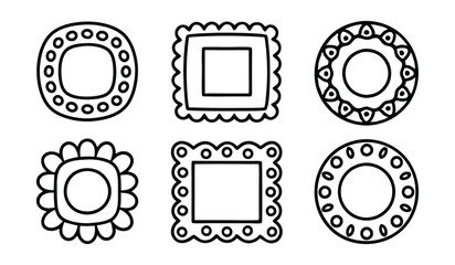 hand drawn circle doodle sketch frame set isolated