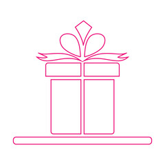 Pink Outline Gift Box Icon - Vector Present Illustration