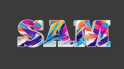 Colorful Typography Design of the Name Sam with Abstract Brush Strokes