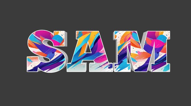 Colorful Typography Design of the Name Sam with Abstract Brush Strokes