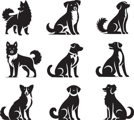 a set of animals icon block and white silhouette victor isolated on the white background