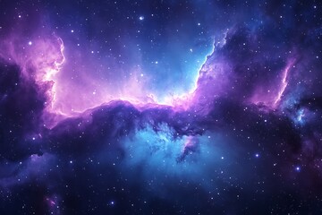 Obraz premium A breathtaking cosmic vista of swirling purple and blue nebulae illuminated by distant stars showcases the vast beauty and mystery of deep space.