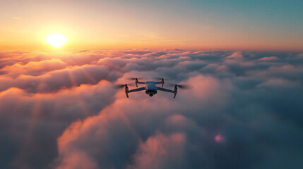 Serene Sunset Flight Over Towering Cumulus Clouds with Realistic Photorealism and Textured Skies, Perfect for Aviation Enthusiasts and Nature Lovers