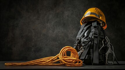 Safety harness and equipment showcased, emphasizing workplace safety and professional preparedness.