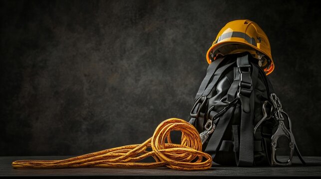 Safety harness and equipment showcased, emphasizing workplace safety and professional preparedness.