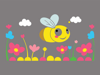 Fototapeta premium Cheerful Bee and Floral Scene: A Vibrant Springtime Illustration