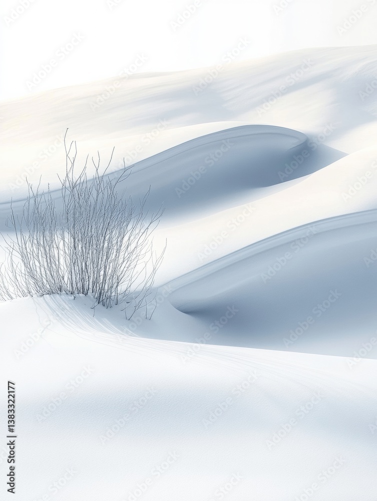 Aufkleber serene snowy landscape showcasing soft curves and delicate shadows in a peaceful minimalist setting