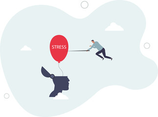 Stress management, relaxation to relieve anxiety or anger from your brain, meditation to help reduce stress concept.flat character life .