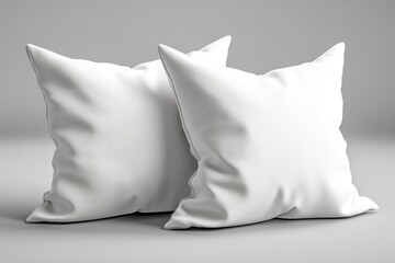 Two textured white pillow mockups are displayed on a smooth grey backdrop, perfect for presenting fabric designs or interior decor ideas