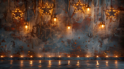 Obraz premium Stunning industrial loft with star lights and warm bulbs