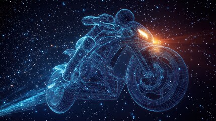 Futuristic Motorcycle Rider, Cosmic Background, Speed, Digital Art, Advertisement