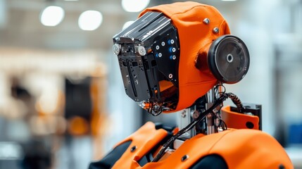 Close-Up of an Orange and Black Industrial Robot