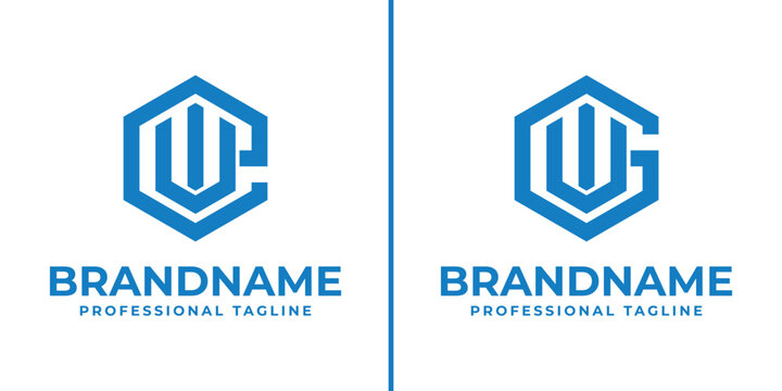 Letters EUI and GUI Hexagon Logo, for EUI, EIU, UIE, UEI, IUE, IEU, GUI, GIU, UIG, UGI, IUG, IGU initials