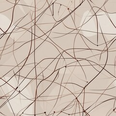 Beige background shows brown curved lines with brown dots at ends. seamless pattern of wavy lines and round points creates dense texture.