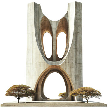 3D front view illustration of the Cidade das Artes Brazil monument isolated on a white transparent background