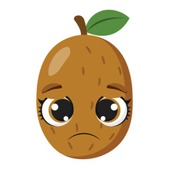 Kiwi fruit with big sad eyes and downturned mouth perfect for kids illustrations healthy food themes emotional storytelling and educational visuals