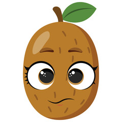 Funny kiwi fruit with cute face and expressive eyes, great for kids content, healthy food campaigns, packaging design, or emoji sets focused on fruits and emotions