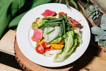 Fresh Gourmet Salad with Rare Grilled Steak.