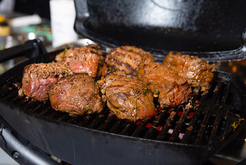 Grilled Beef Filet Mignon Steaks on Electric Grill.