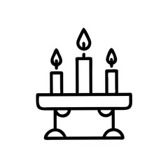 Candle altar with three flames in minimalist line art style  