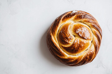 Fototapeta premium Traditional Rustic French Brioche with Golden Crust on a White Background