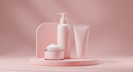3D Rendered Skincare Packaging Mockup with Soft Pink Accents, Ai generated images