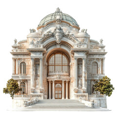 3D front view illustration of the Teatro Amazonas Brazil monument isolated on a white transparent background