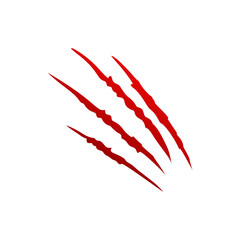 Red animal claw marks, scratches, talons cuts cat, tiger, dog, lion, monster isolated on white background.