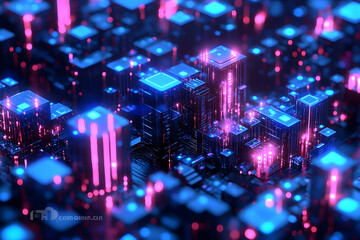 An abstract and futuristic representation of digital infrastructure elements