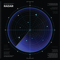 Technology Radar screen on black. HUD radar monitor. vector illustration.