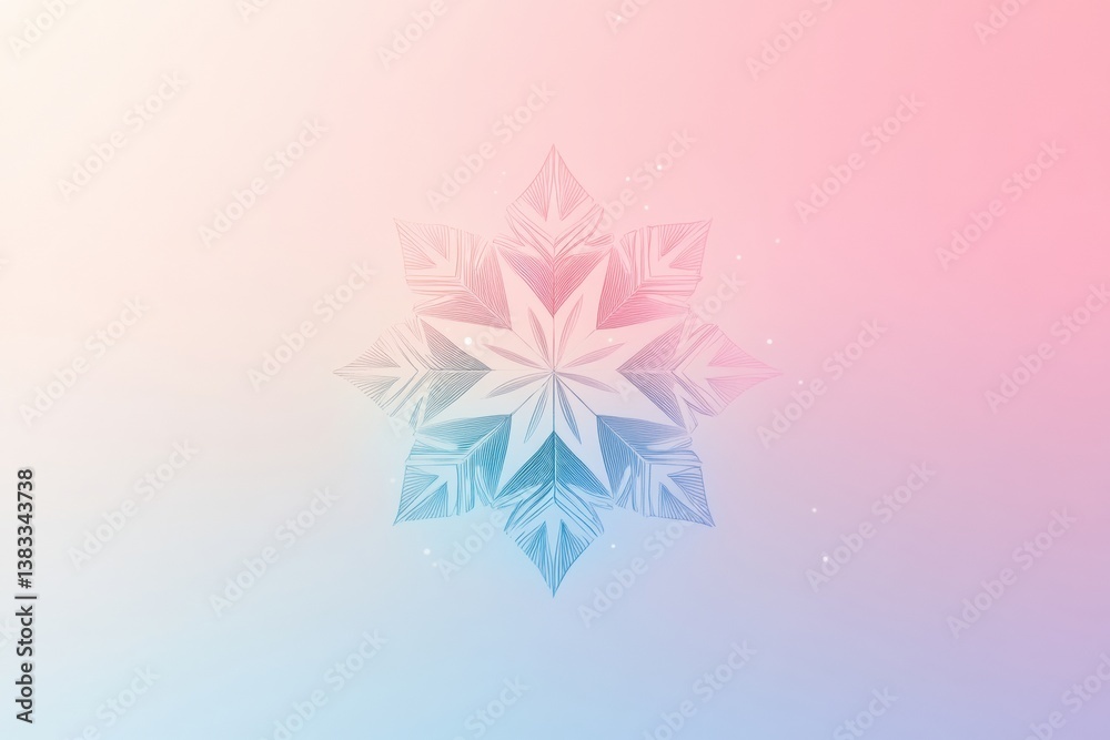 Poster Geometric minimalistic snowflake logo design with a gradient winter background for a modern festive aesthetic
