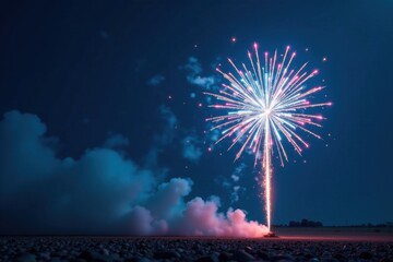 Explosive energy in the sky as a single blue firework detonates, pyrotechnics, sparkles