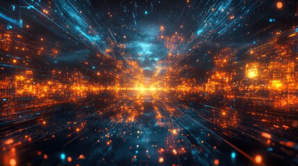 Fototapeta premium Futuristic digital highway, data stream, cyberspace, night, speed, background, technology, abstract, website banner