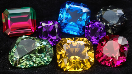 Vibrant Multicolored Gemstones on Black Velvet