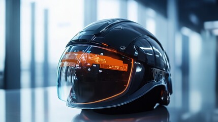 Fototapeta premium Showcasing a futuristic construction helmet with augmented reality in a cutting-edge workplace