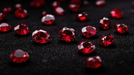 Radiant Red Rubies Scattered on Black Velvet

