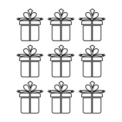 Outline Gift Box Vector Set - Nine Present Illustrations