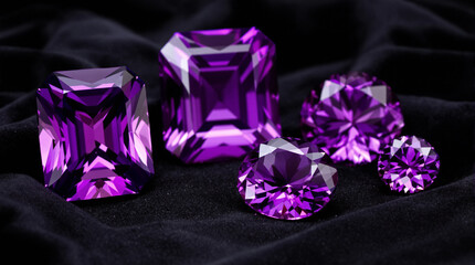 Elegant Purple Gemstones on Black Velvet Background