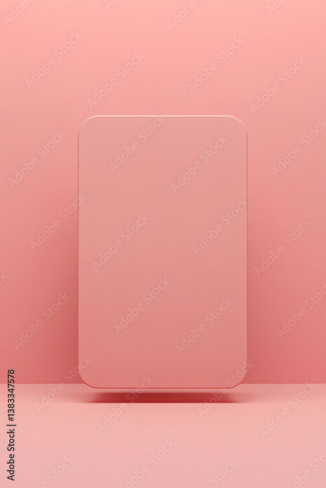 Poster Minimalist pink background with rounded rectangle floating above floor
