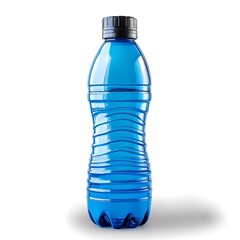 A close-up of a blue plastic water bottle, showcasing its clean design and refreshing contents, ideal for product packaging or beverage branding mockups.