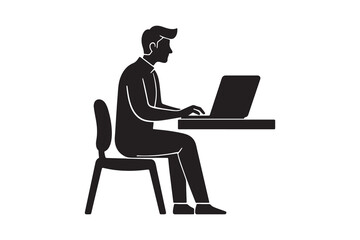 Office Worker Sitting at Desk Using Computer Silhouette