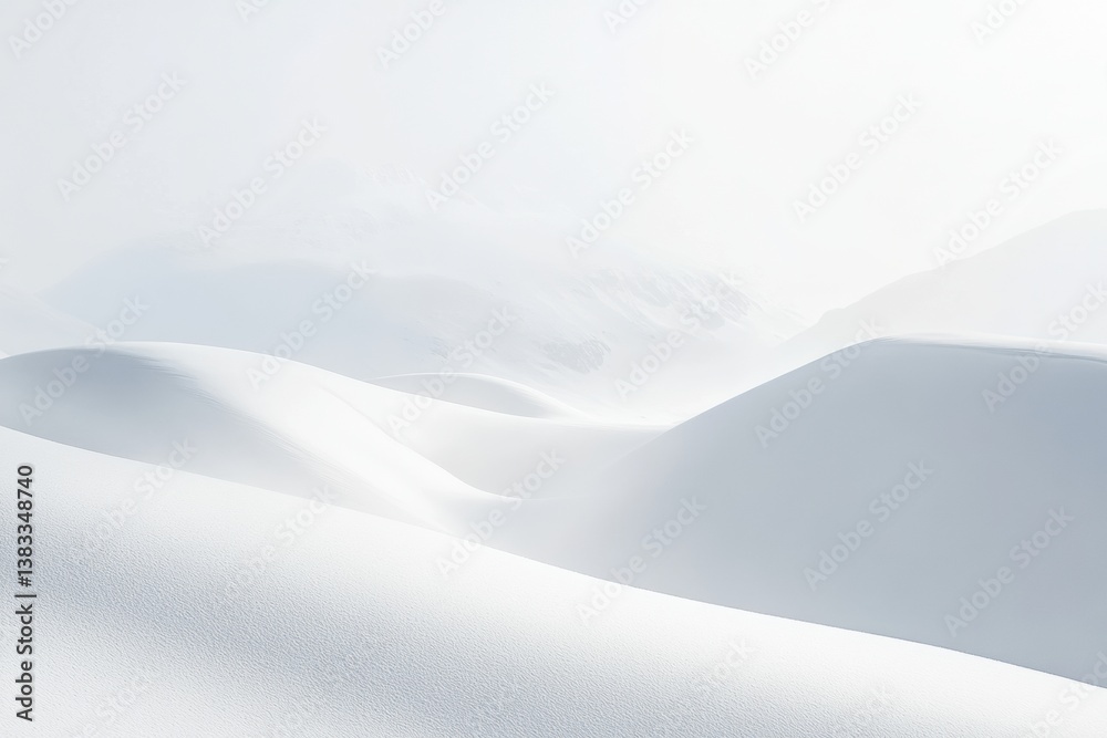 Aufkleber snowy landscape with soft curves and delicate shadows inspires calm and serenity in minimalist scene