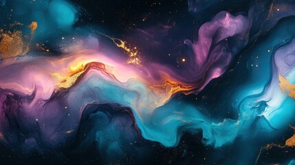 Fototapeta premium Ethereal Nebula of Cosmic Dust and Shimmering Gold Particles in a Mesmerizing Display of Celestial Beauty