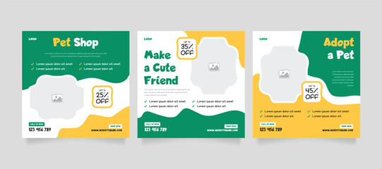 Set of pet care promotion banner social media pack template. Pet adoption social media post template. Pet shop social media carousel template. 