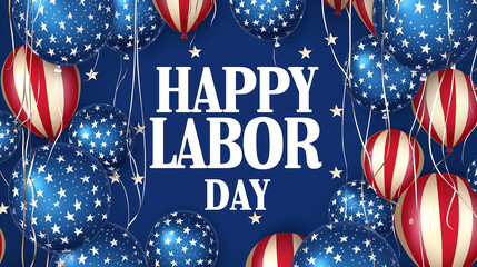 Labor Day Festive Greeting: Patriotic Red, White, and Blue Balloons with Star Patterns against a Deep Blue Background, Celebrating Happy Labor Day