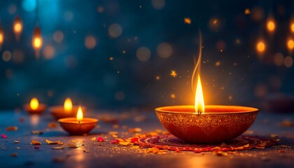 Burning Candle Flames Casting Warm Light with Decorative Floral Arrangement