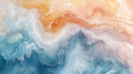 Abstract Marbled Coastal Texture in Soft Blues, Teals, and Creams &ndash; Beach-Inspired Fluid Art Background
