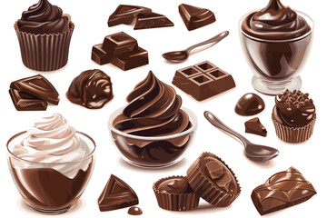 Collage of delicious chocolate on white background