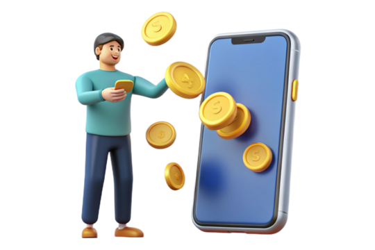 Make money using your phone. Influencer. 3d rendering.