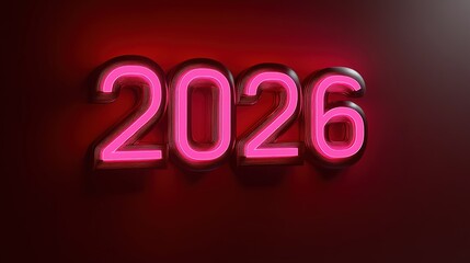 Neon pink 2026 glowing text on red background · Vibrant and bold new year design for modern celebration visuals and creative digital promotions